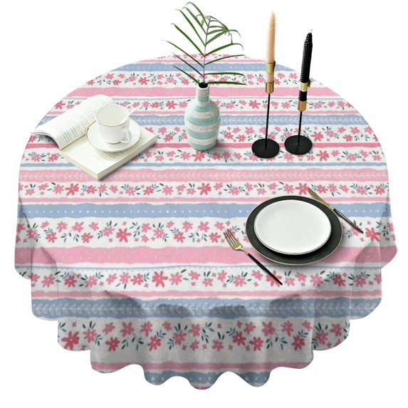 Pioneer Flower Floral Print Pattern Round Tablecloth 60"x60",Wrinkle Wipeable Table Cloth for Kitchen Dining Room Picnic Patio Party