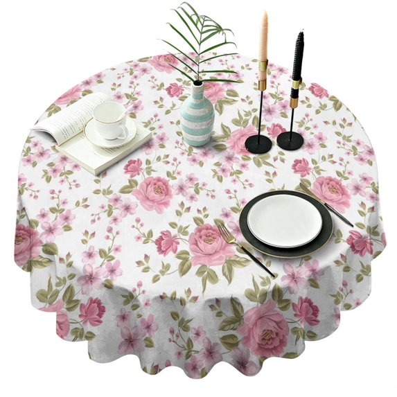 Pioneer Flower Floral Print Pattern Round Tablecloth 60"x60",Wrinkle Wipeable Table Cloth for Kitchen Dining Room Picnic Patio Party
