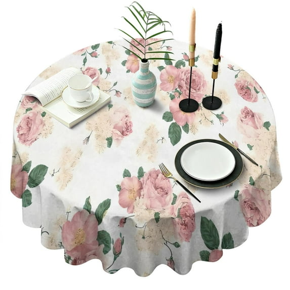 Pioneer Flower Floral Print Pattern Round Tablecloth 60"x60",Wrinkle Wipeable Table Cloth for Kitchen Dining Room Picnic Patio Party