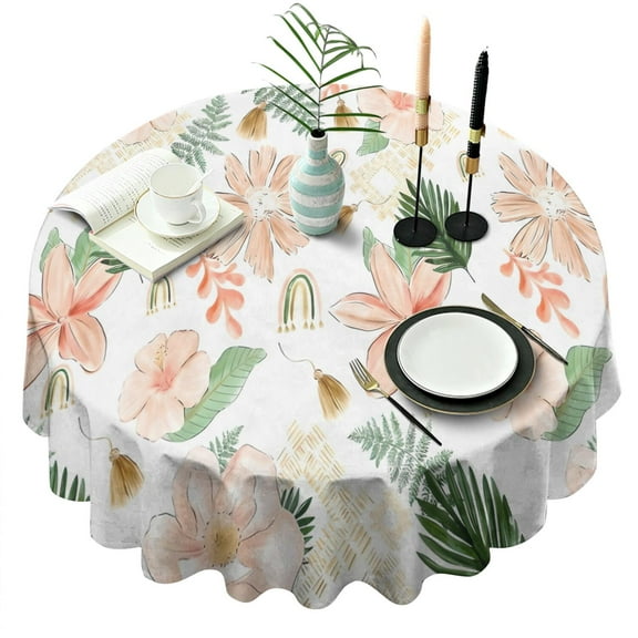 Pioneer Flower Floral Print Pattern Round Tablecloth 60"x60",Wrinkle Wipeable Table Cloth for Kitchen Dining Room Picnic Patio Party