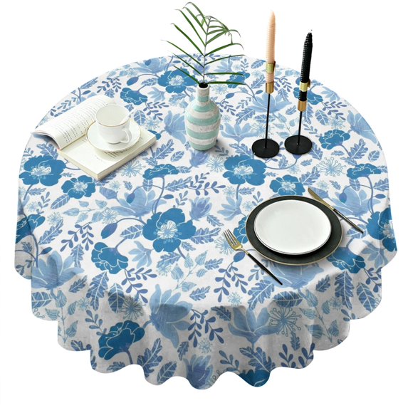 Pioneer Flower Floral Print Pattern Round Tablecloth 60"x60",Wrinkle Wipeable Table Cloth for Kitchen Dining Room Picnic Patio Party