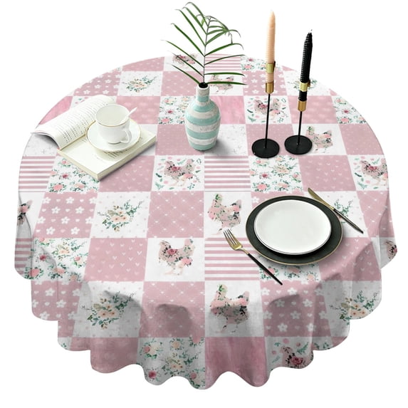 Pioneer Flower Floral Print Pattern Round Tablecloth 60"x60",Wrinkle Wipeable Table Cloth for Kitchen Dining Room Picnic Patio Party