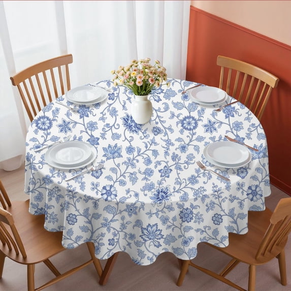 Pioneer Flower Floral Print Pattern Round Tablecloth 70"x70", Wrinkle Resistant Wipeable Table Cover for Kitchen Dining Room Picnic Patio and Party