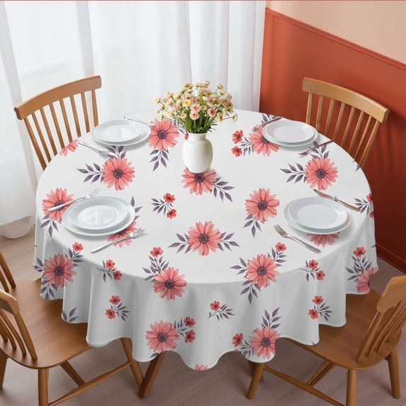 Pioneer Flower Floral Print Pattern Round Tablecloth 70"x70", Wrinkle Resistant Wipeable Table Cover for Kitchen Dining Room Picnic Patio and Party