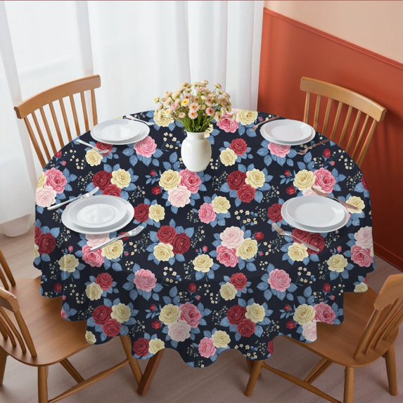 Pioneer Flower Floral Print Pattern Round Tablecloth 70"x70", Wrinkle Resistant Wipeable Table Cover for Kitchen Dining Room Picnic Patio and Party