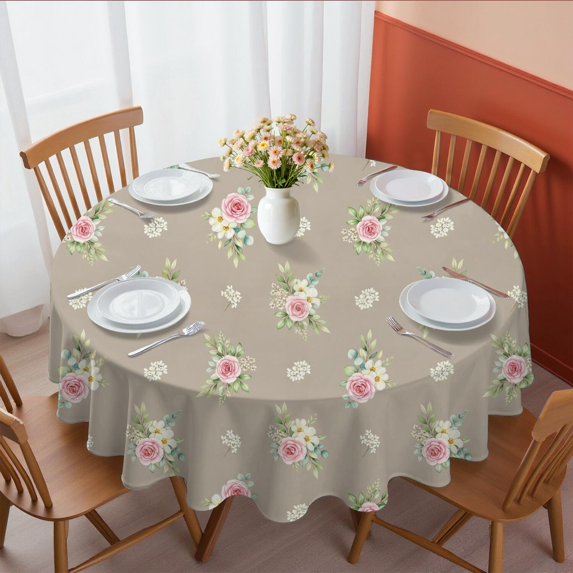 Pioneer Flower Floral Print Pattern Round Tablecloth 70"x70", Wrinkle Resistant Wipeable Table Cover for Kitchen Dining Room Picnic Patio and Party