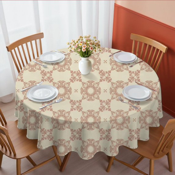 Pioneer Flower Floral Print Pattern Round Tablecloth 70"x70", Wrinkle Resistant Wipeable Table Cover for Kitchen Dining Room Picnic Patio and Party