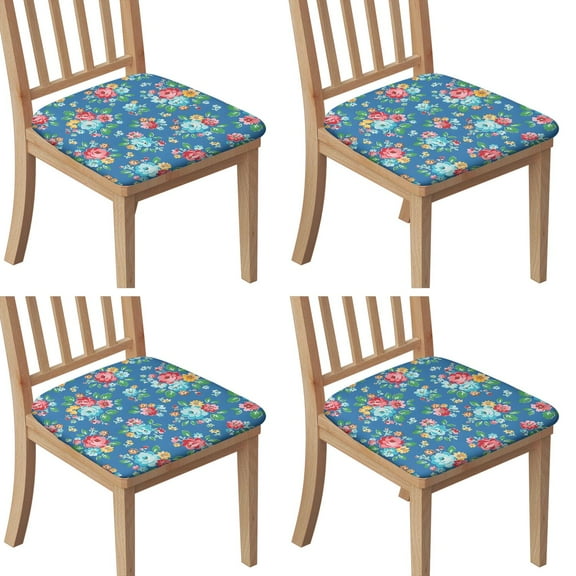Pioneer Flower Floral Print Pattern Seat Covers for Dining Room Chairs Set Of 4,Stretch Printed Washable Chair Seat Cover with Elastic Ties and Button,Removable Waterproof Couch Cushion Covers