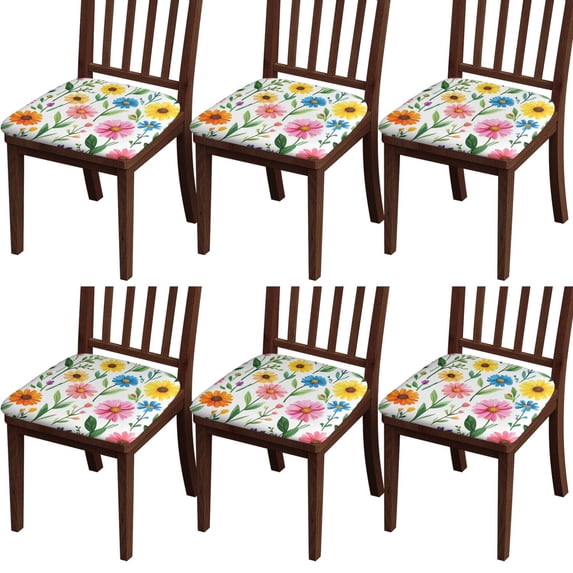 Pioneer Flower Floral Print Pattern Seat Covers for Dining Room Chairs Set Of 4,Stretch Printed Washable Chair Seat Cover with Elastic Ties and Button,Removable Waterproof Couch Cushion Covers