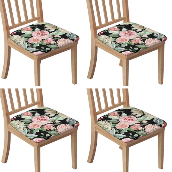 Pioneer Flower Floral Print Pattern Seat Covers for Dining Room Chairs Set Of 4,Stretch Printed Washable Chair Seat Cover with Elastic Ties and Button,Removable Waterproof Couch Cushion Covers