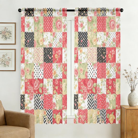 Pioneer Flower Floral Print Pattern Sheer Curtains, Sheer Window Panels with Dual Rod Pocket, Airy Sheer Gifts for Family Friends Neighbors,42x63in(107x160cm)