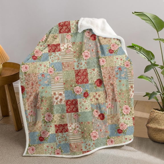 Pioneer Flower Floral Print Pattern Sherpa Fleece Throw Blanket,Soft Plush,Warm,All Season,Cozy Fuzzy Lamb Fleece Blanket for Sofa Bed Couch Living Room Chair,30"x40"
