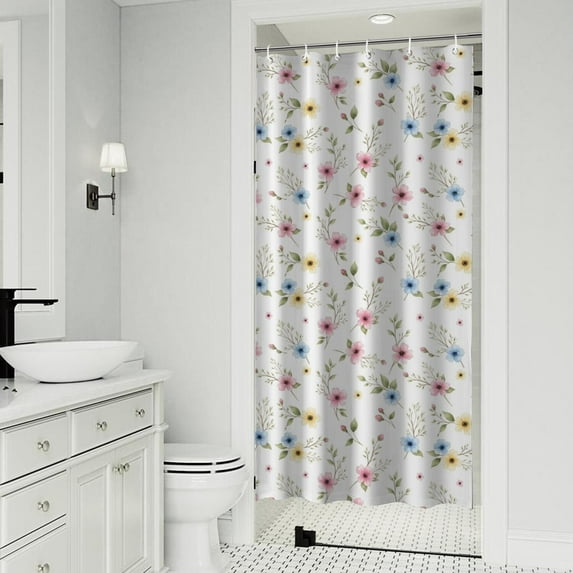 Pioneer Flower Floral Print Pattern Shower Curtain 36"x72", Bathroom Decorative Shower Curtain Set with 12 Hooks, Waterproof Washable