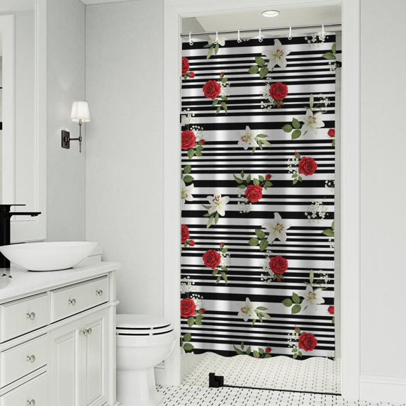 Pioneer Flower Floral Print Pattern Shower Curtain 36”x72", Bathroom Decorative Shower Curtain Set with 12 Hooks, Waterproof Washable