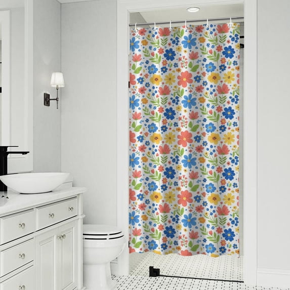 Pioneer Flower Floral Print Pattern Shower Curtain 36"x72", Bathroom Decorative Shower Curtain Set with 12 Hooks, Waterproof Washable