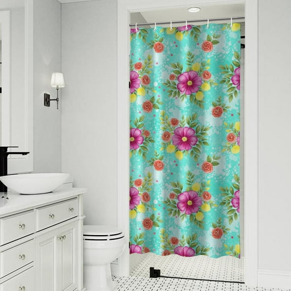 Pioneer Flower Floral Print Pattern Shower Curtain 36"x72", Bathroom Decorative Shower Curtain Set with 12 Hooks, Waterproof Washable
