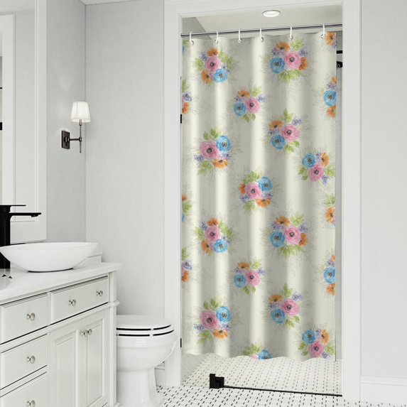 Pioneer Flower Floral Print Pattern Shower Curtain 36”x72", Bathroom Decorative Shower Curtain Set with 12 Hooks, Waterproof Washable
