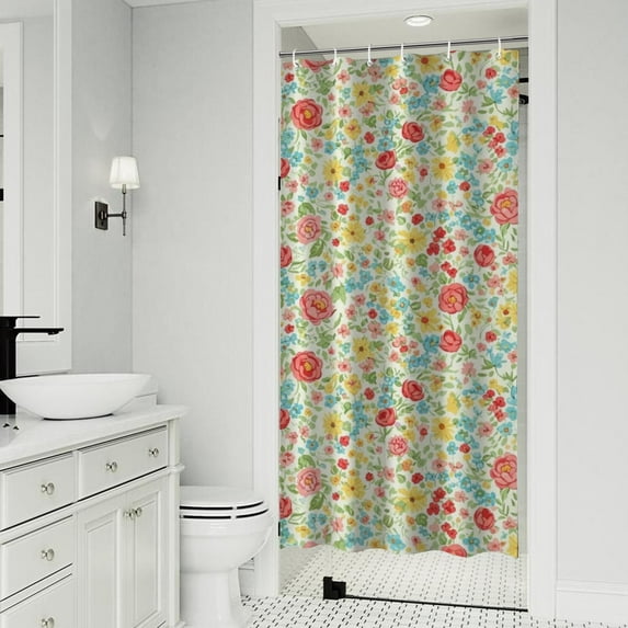 Pioneer Flower Floral Print Pattern Shower Curtain 36"x72", Bathroom Decorative Shower Curtain Set with 12 Hooks, Waterproof Washable