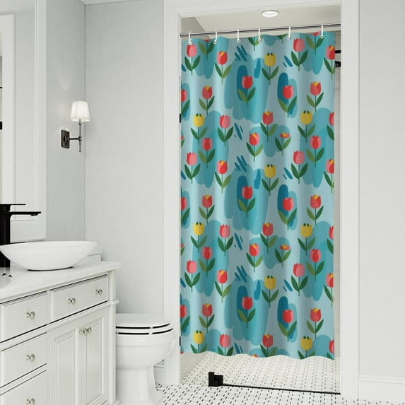 Pioneer Flower Floral Print Pattern Shower Curtain 36"x72", Bathroom Decorative Shower Curtain Set with 12 Hooks, Waterproof Washable