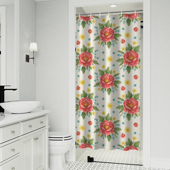 Pioneer Flower Floral Print Pattern Shower Curtain 36"x72", Bathroom Decorative Shower Curtain Set with 12 Hooks, Waterproof Washable