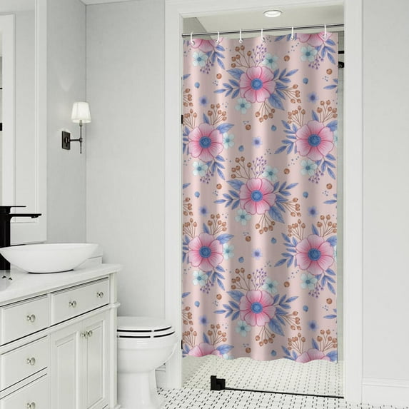 Pioneer Flower Floral Print Pattern Shower Curtain 36"x72", Bathroom Decorative Shower Curtain Set with 12 Hooks, Waterproof Washable