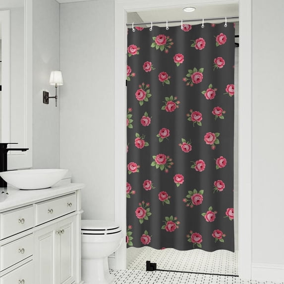 Daisy Pioneer Flower Blue Pattern Modern Waterproof Shower Curtain Set with 12 Hooks, Washable Decorative Bathroom Shower Curtain