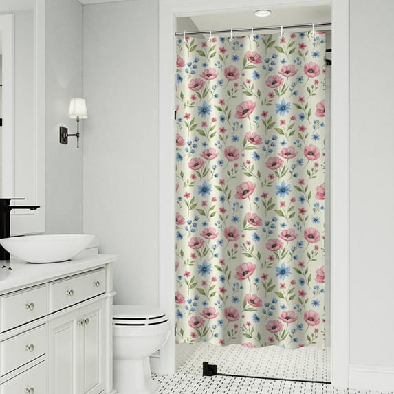 Pioneer Flower Floral Print Pattern Shower Curtain 36"x72", Bathroom Decorative Shower Curtain Set with 12 Hooks, Waterproof Washable