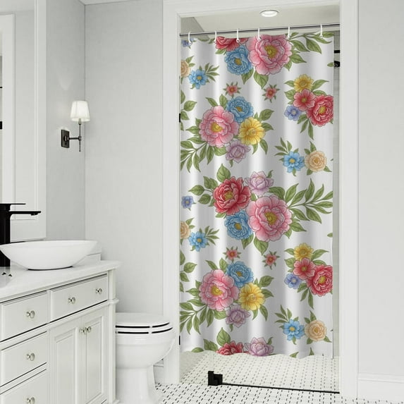 Pioneer Flower Floral Print Pattern Shower Curtain 36"x72", Bathroom Decorative Shower Curtain Set with 12 Hooks, Waterproof Washable