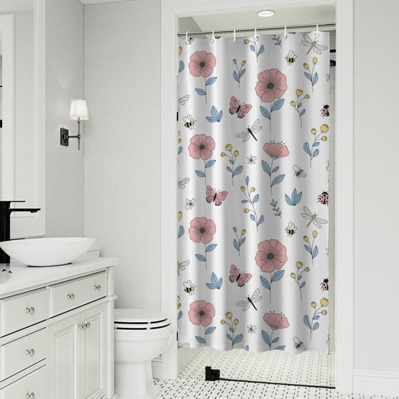 Pioneer Flower Floral Print Pattern Shower Curtain 36”x72", Bathroom Decorative Shower Curtain Set with 12 Hooks, Waterproof Washable