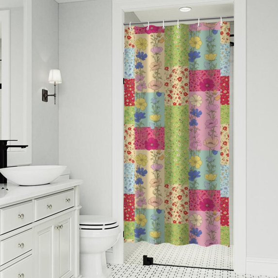 Pioneer Flower Floral Print Pattern Shower Curtain 36”x72", Bathroom Decorative Shower Curtain Set with 12 Hooks, Waterproof Washable