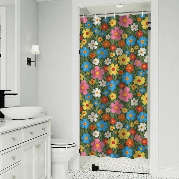 Pioneer Flower Floral Print Pattern Shower Curtain 36"x72", Bathroom Decorative Shower Curtain Set with 12 Hooks, Waterproof Washable