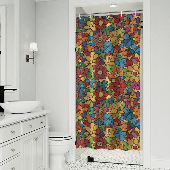 Pioneer Flower Floral Print Pattern Shower Curtain 36”x72", Bathroom Decorative Shower Curtain Set with 12 Hooks, Waterproof Washable