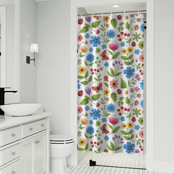 Pioneer Flower Floral Print Pattern Shower Curtain 36”x72", Bathroom Decorative Shower Curtain Set with 12 Hooks, Waterproof Washable