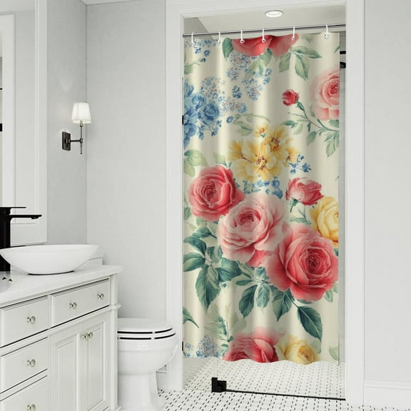Pioneer Flower Floral Print Pattern Shower Curtain 36"x72" ,Bathroom Decorative Shower Curtains Set with 12 Hooks,Modern Waterproof Washable Shower Curtain