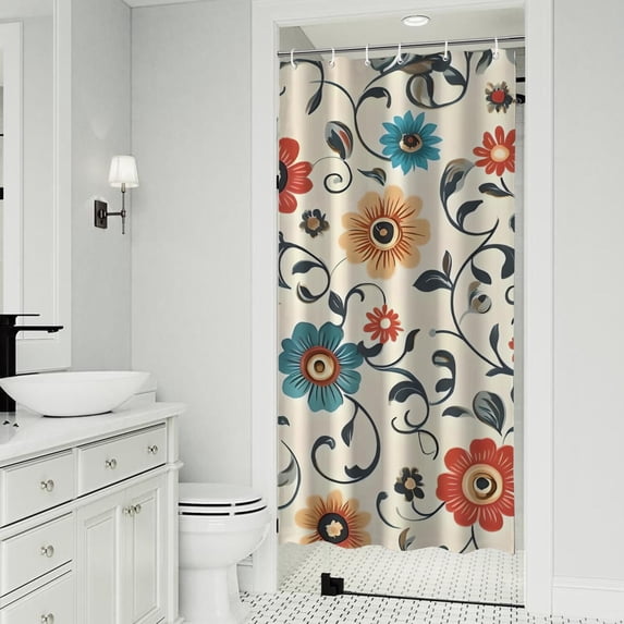 Pioneer Flower Floral Print Pattern Shower Curtain 36"x72" ,Bathroom Decorative Shower Curtains Set with 12 Hooks,Modern Waterproof Washable Shower Curtain