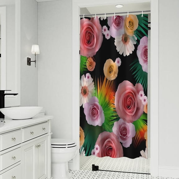 Pioneer Flower Floral Print Pattern Shower Curtain 36"x72" ,Bathroom Decorative Shower Curtains Set with 12 Hooks,Modern Waterproof Washable Shower Curtain
