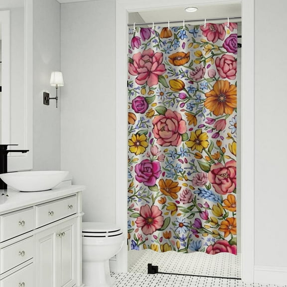 Pioneer Flower Floral Print Pattern Shower Curtain 36"x72" ,Bathroom Decorative Shower Curtains Set with 12 Hooks,Modern Waterproof Washable Shower Curtain