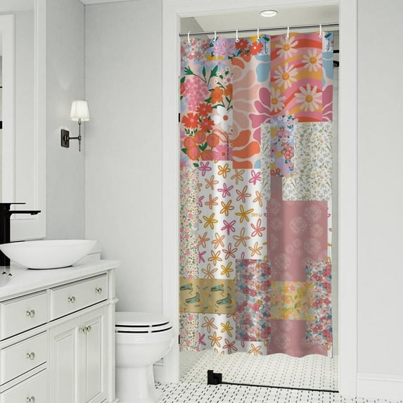Pioneer Flower Floral Print Pattern Shower Curtain 36"x72" ,Bathroom Decorative Shower Curtains Set with 12 Hooks,Modern Waterproof Washable Shower Curtain