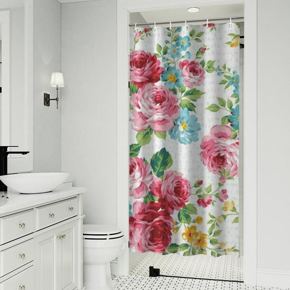 Pioneer Flower Floral Print Pattern Shower Curtain 36"x72" ,Bathroom Decorative Shower Curtains Set with 12 Hooks,Modern Waterproof Washable Shower Curtain
