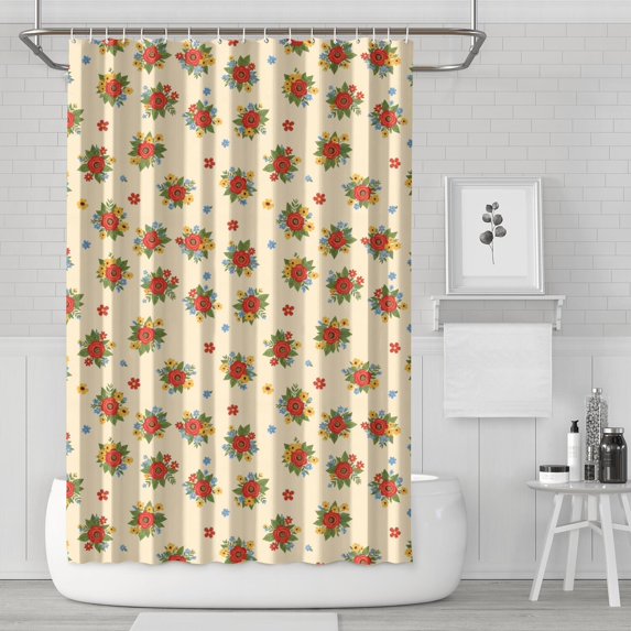 Pioneer Flower Floral Print Pattern Shower Curtain 72”x72", Bathroom Decorative Shower Curtain Set with 12 Hooks, Waterproof Washable