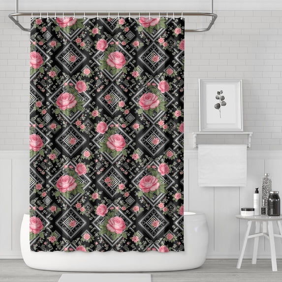 Pioneer Flower Floral Print Pattern Shower Curtain 72”x72", Bathroom Decorative Shower Curtain Set with 12 Hooks, Waterproof Washable