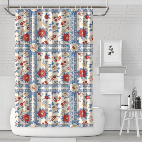 Pioneer Flower Floral Print Pattern Shower Curtain 72"x72", Bathroom Decorative Shower Curtain Set with 12 Hooks, Waterproof Washable