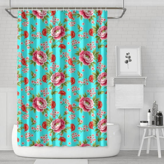 Pioneer Flower Floral Print Pattern Shower Curtain 72"x72", Bathroom Decorative Shower Curtain Set with 12 Hooks, Waterproof Washable