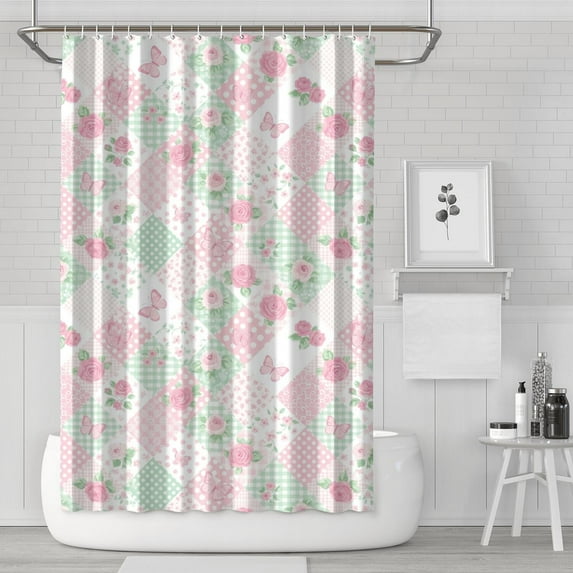 Pioneer Flower Floral Print Pattern Shower Curtain 72"x72", Bathroom Decorative Shower Curtain Set with 12 Hooks, Waterproof Washable