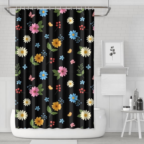 Pioneer Flower Floral Print Pattern Shower Curtain 72”x72", Bathroom Decorative Shower Curtain Set with 12 Hooks, Waterproof Washable