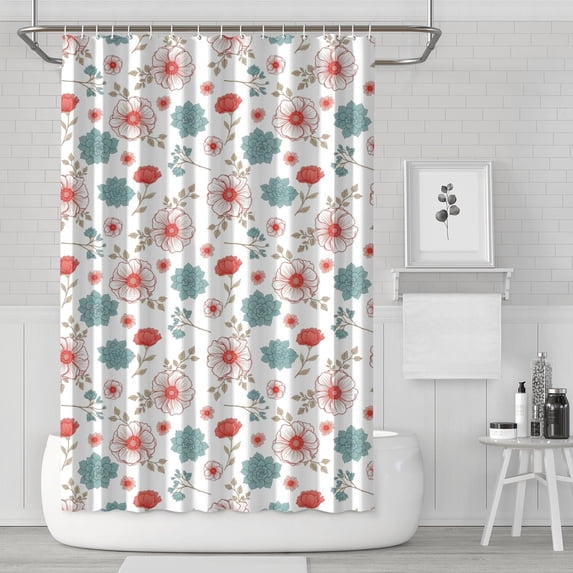Pioneer Flower Floral Print Pattern Shower Curtain 72"x72", Bathroom Decorative Shower Curtain Set with 12 Hooks, Waterproof Washable