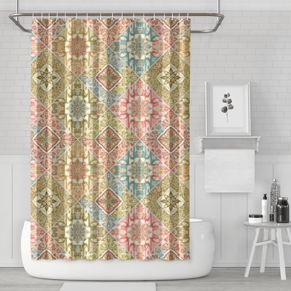 Pioneer Flower Floral Print Pattern Shower Curtain 72"x72", Bathroom Decorative Shower Curtain Set with 12 Hooks, Waterproof Washable