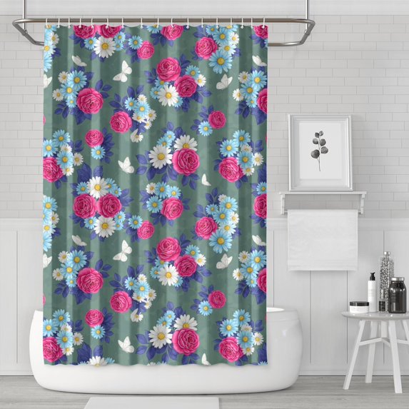 Pioneer Flower Floral Print Pattern Shower Curtain 72”x72", Bathroom Decorative Shower Curtain Set with 12 Hooks, Waterproof Washable