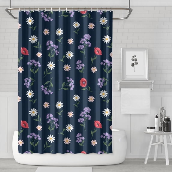 Pioneer Flower Floral Print Pattern Shower Curtain 72"x72", Bathroom Decorative Shower Curtain Set with 12 Hooks, Waterproof Washable