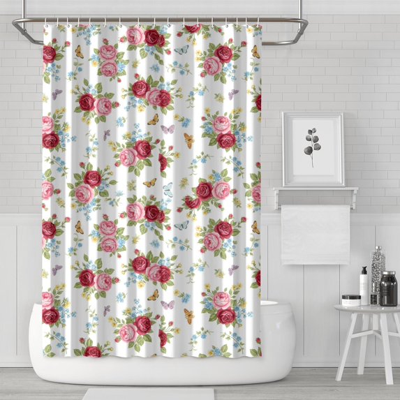 Pioneer Flower Floral Print Pattern Shower Curtain 72”x72", Bathroom Decorative Shower Curtain Set with 12 Hooks, Waterproof Washable